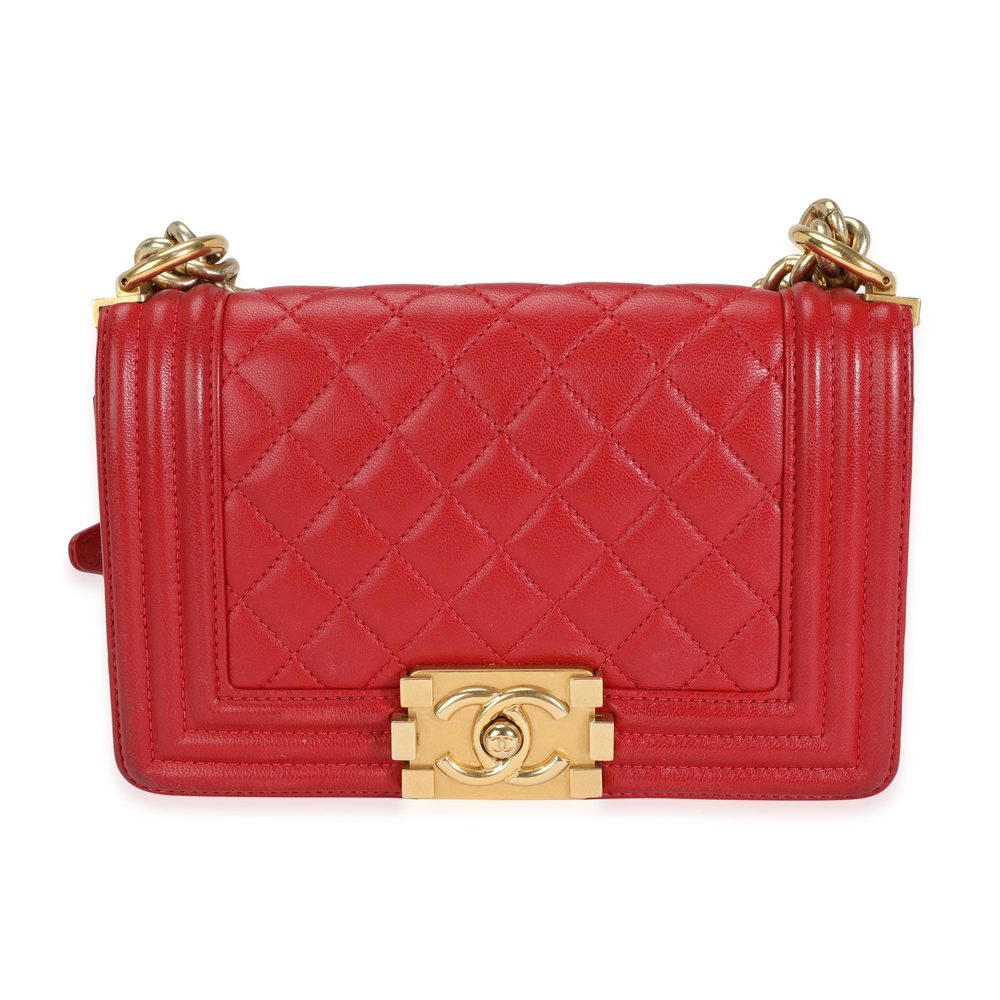 Chanel Red Quilted Lambskin Small Boy Bag